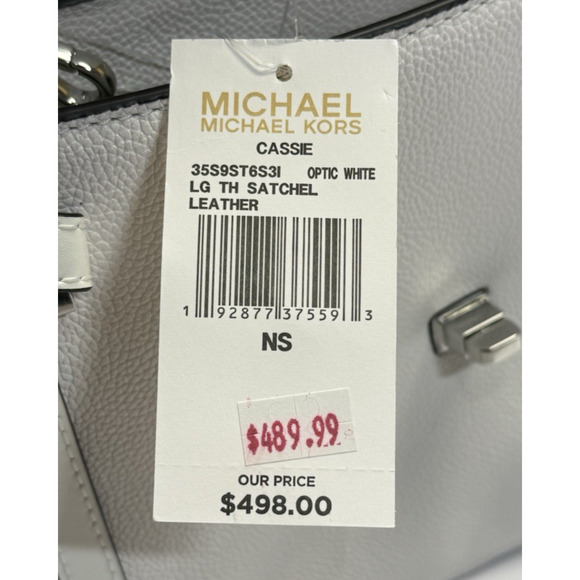 Michael Kors Cassie Large Satchel Leather Handbag Optic White Floral Cutout New - Picture 8 of 14